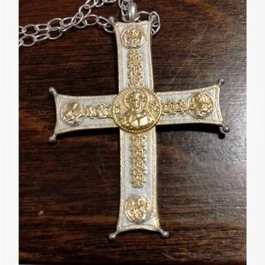 .925 Sterling Silver gold plated accents Cross Pendant Chain Necklace
